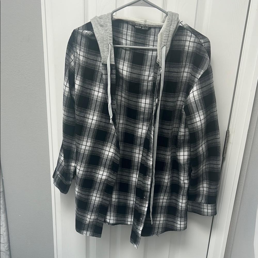 Black and White Plaid Hoodie Shirt